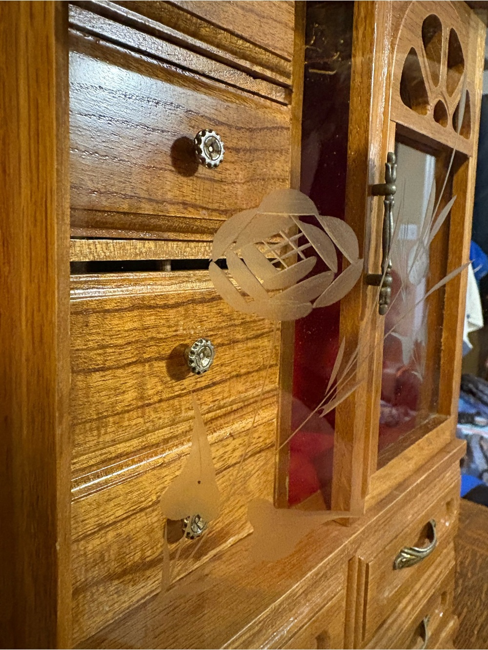 Wood Finish Jewelry Armoire with Glass Doors and Drawers - Brown - Picture 3 of 5